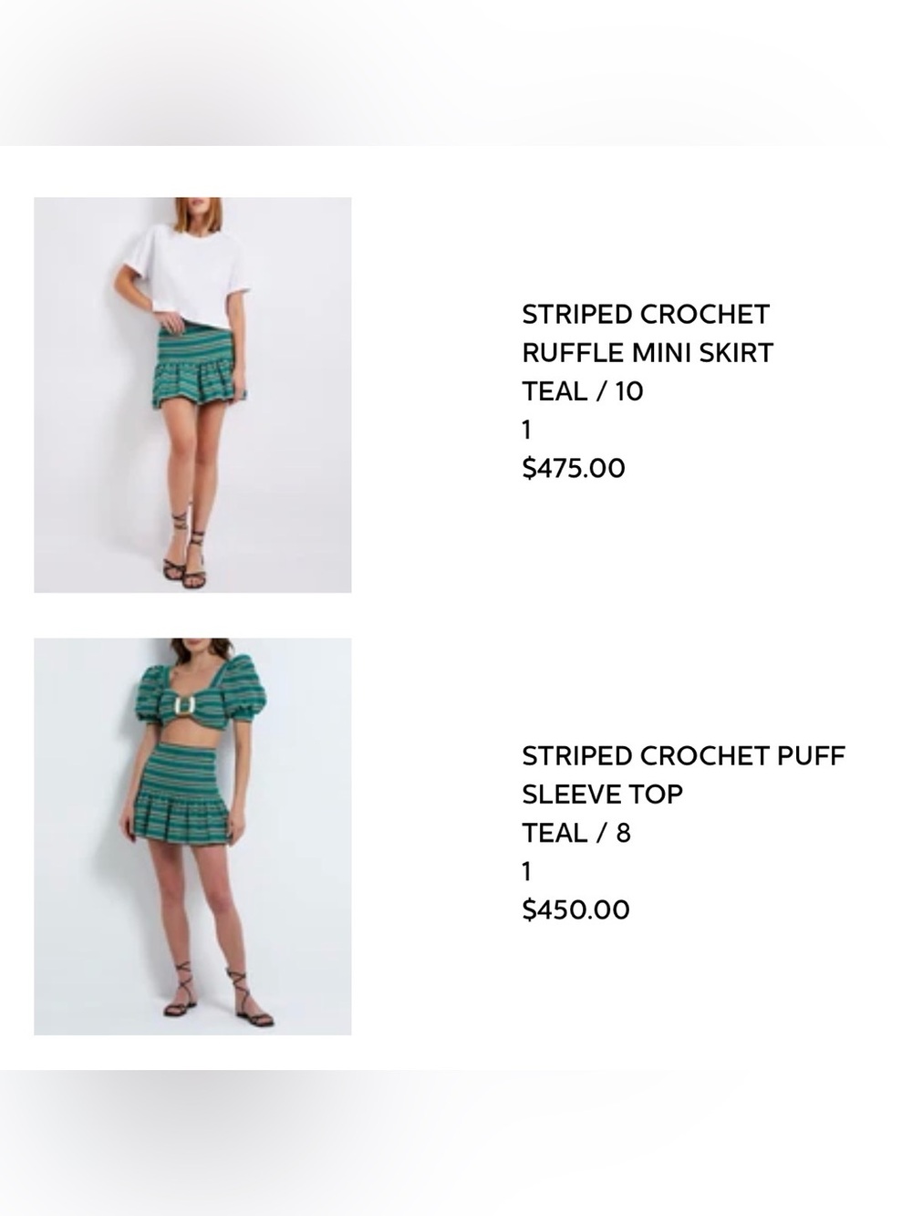 **Sold as SET PATBO Striped Crochet Ruffle Mini Skirt & Top- Teal